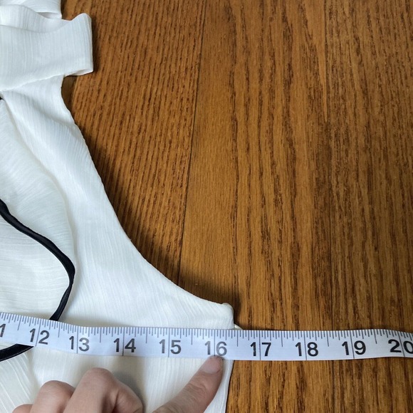 M Ruffle ruffles tie bow ribbed chiffon halter high neck blouse black white BCX - Picture 6 of 8